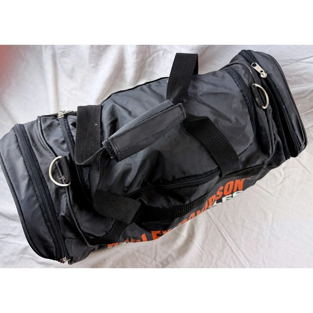 Harley Davidson Motorcycles Duffel Bag Black Orange Travel Gym Gear Bag 19 inch - Picture 3 of 3